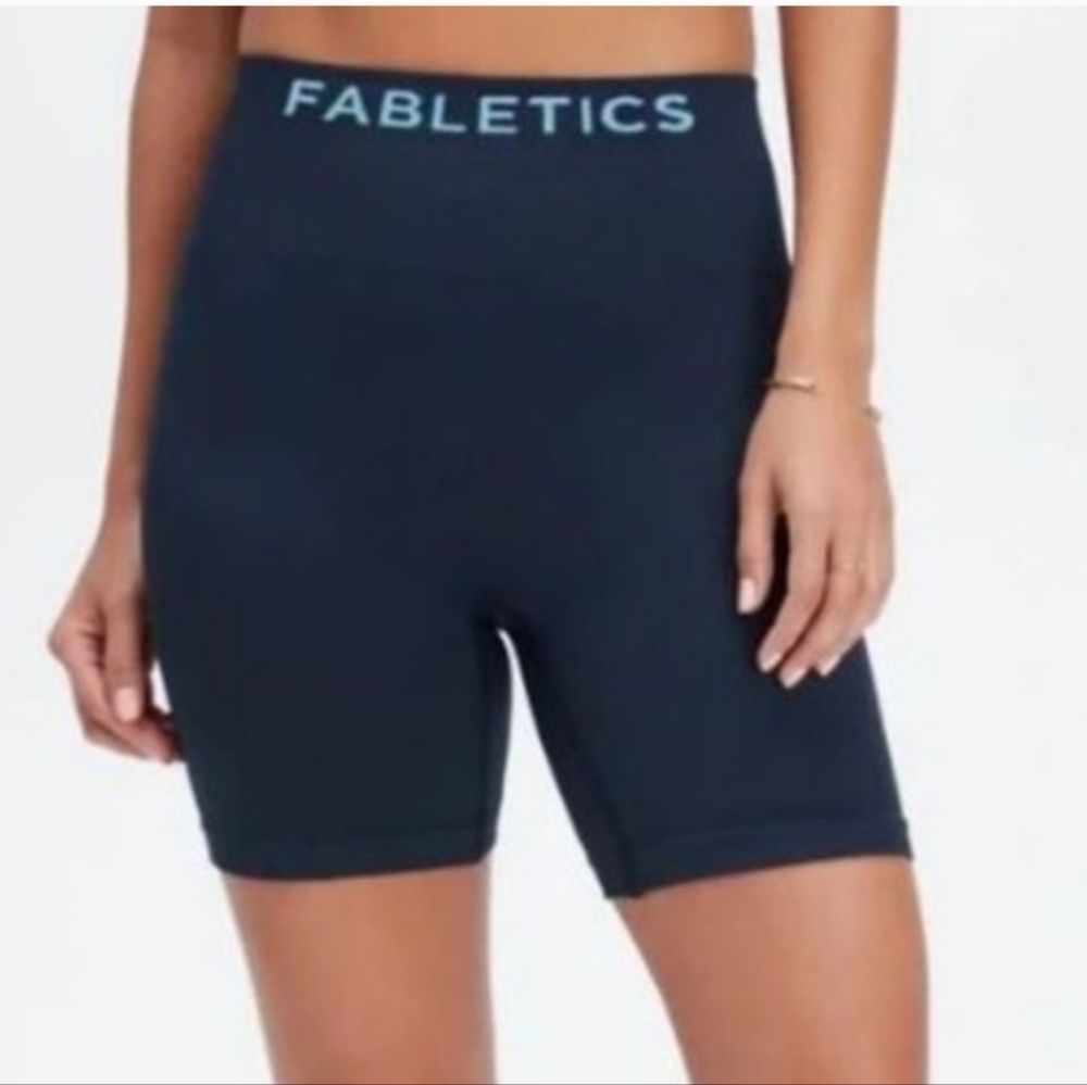 Fabletics Sync Seamless High Waisted Perforated Biker Shorts Navy Blue SzS Women
